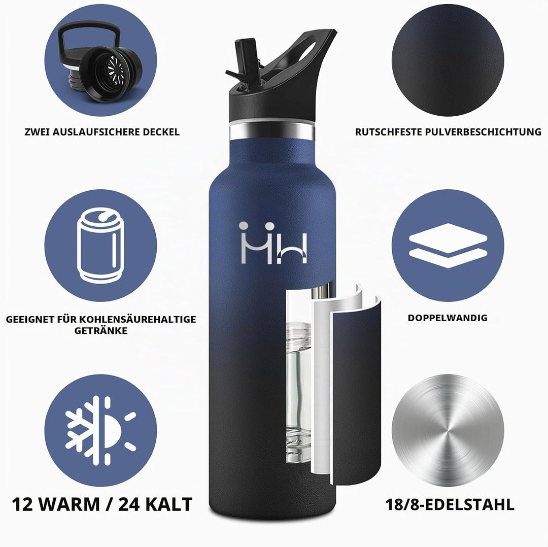 HoneyHolly Trinkflasche 750ML, BPA-Frei, Trinkflasche Edelstahl, Auslaufsichere Isolierflasche Doppe