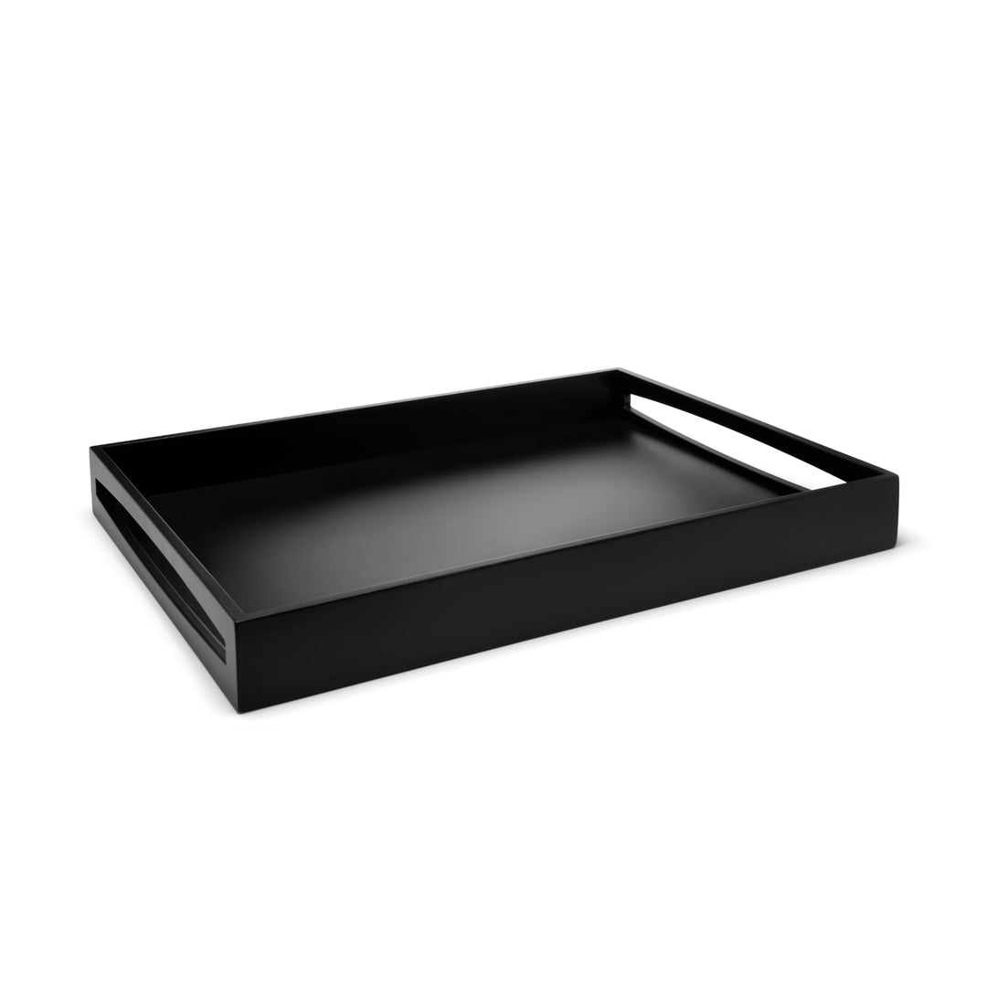 Schwarzes Holz-Servier-Tablett 55 x 40 cm - grosses eckiges Frühstückstablett mit hohem Rand und 2 G