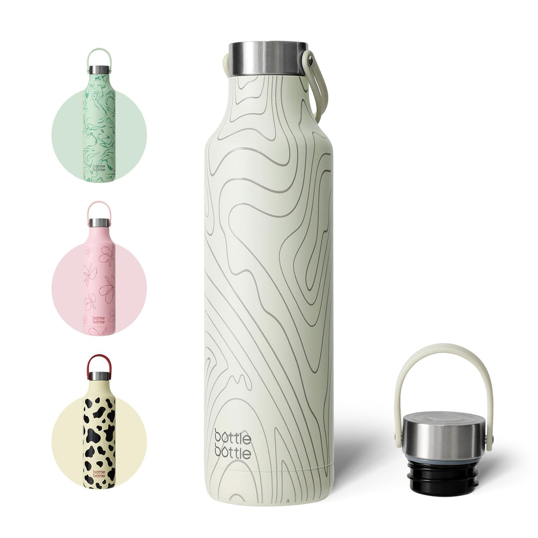 bottlebottle Isolierflasche 600ml – Edelstahl Trinkflasche mit Kuhmuster, BPA-frei, Auslaufsicher, D