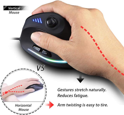 zelotes Vertikale Maus mit Joystick,10000DPI Ergonomische Maus,11 Programmierbare Tasten Computer Ma