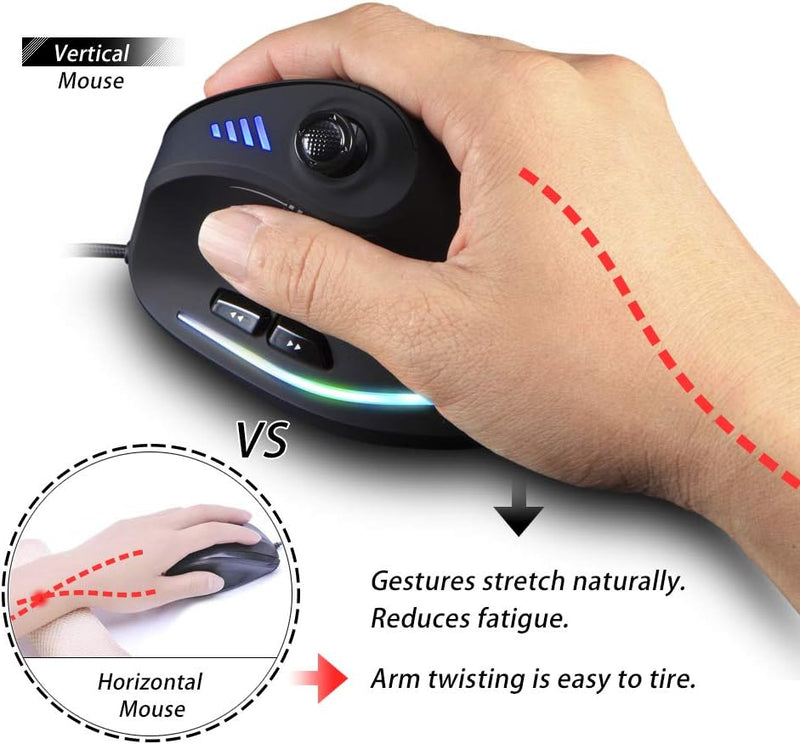 zelotes Vertikale Maus mit Joystick,10000DPI Ergonomische Maus,11 Programmierbare Tasten Computer Ma