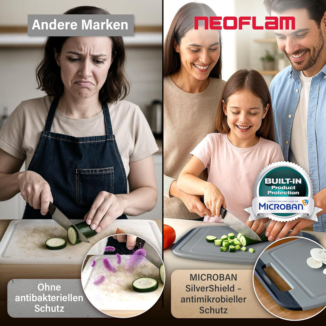 NEOFLAM® – Antibakterielles Schneidebrett Kunststoff rutschfest - 3er Set Schneidbretter Microban® S