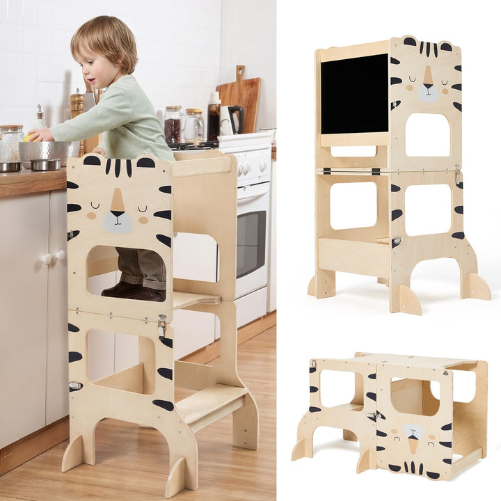 labebe lernturm für Kinder, klappbar Montessori Learning Tower, 3 in 1 lernstuhl Kinder mit Message