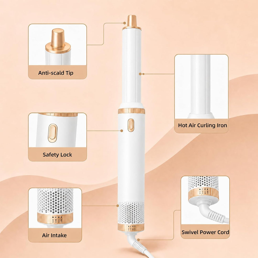 5 in 1 Hairstyler Warmluftbürste mit Aufsätzen - Rotierende Lockenbürste Elektrisch, Föhn Rundbürste