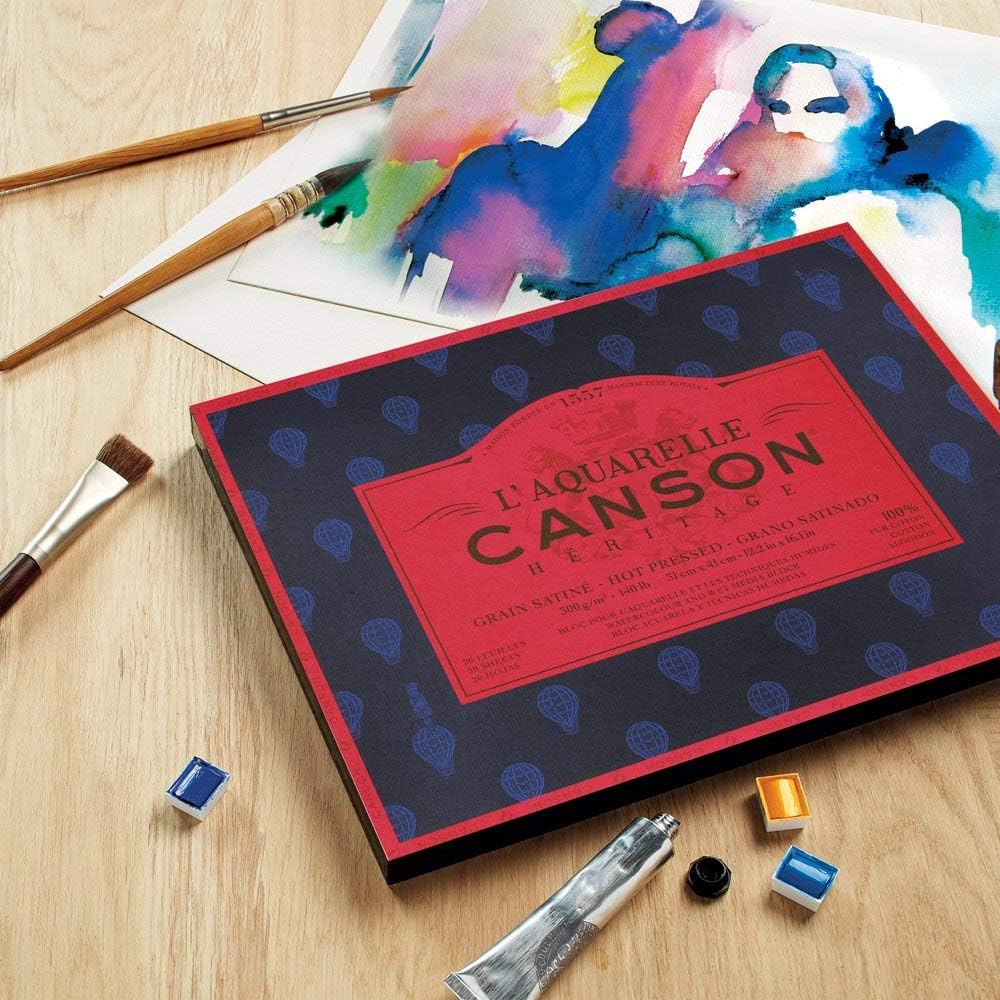 CANSON Aquarellmalerei Canson Erbe Block geklebt 4 Seiten 20 Blatt Körnung satiniert Satinierte Körn