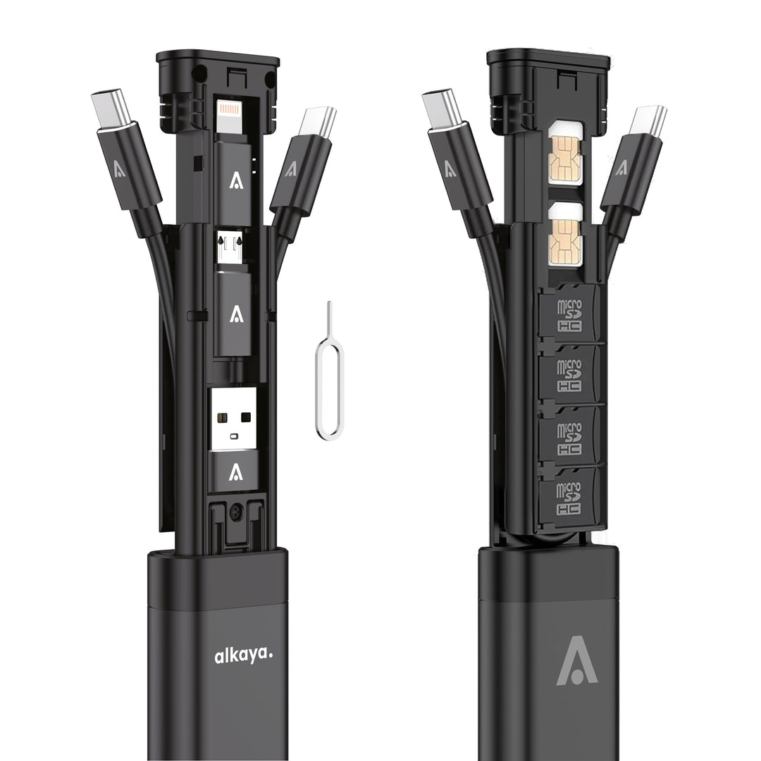 travel Adapter kit - Aluminium Gehäuse mit USB-C Kabel und Adapter Connectoren für alle Anschlüsse (