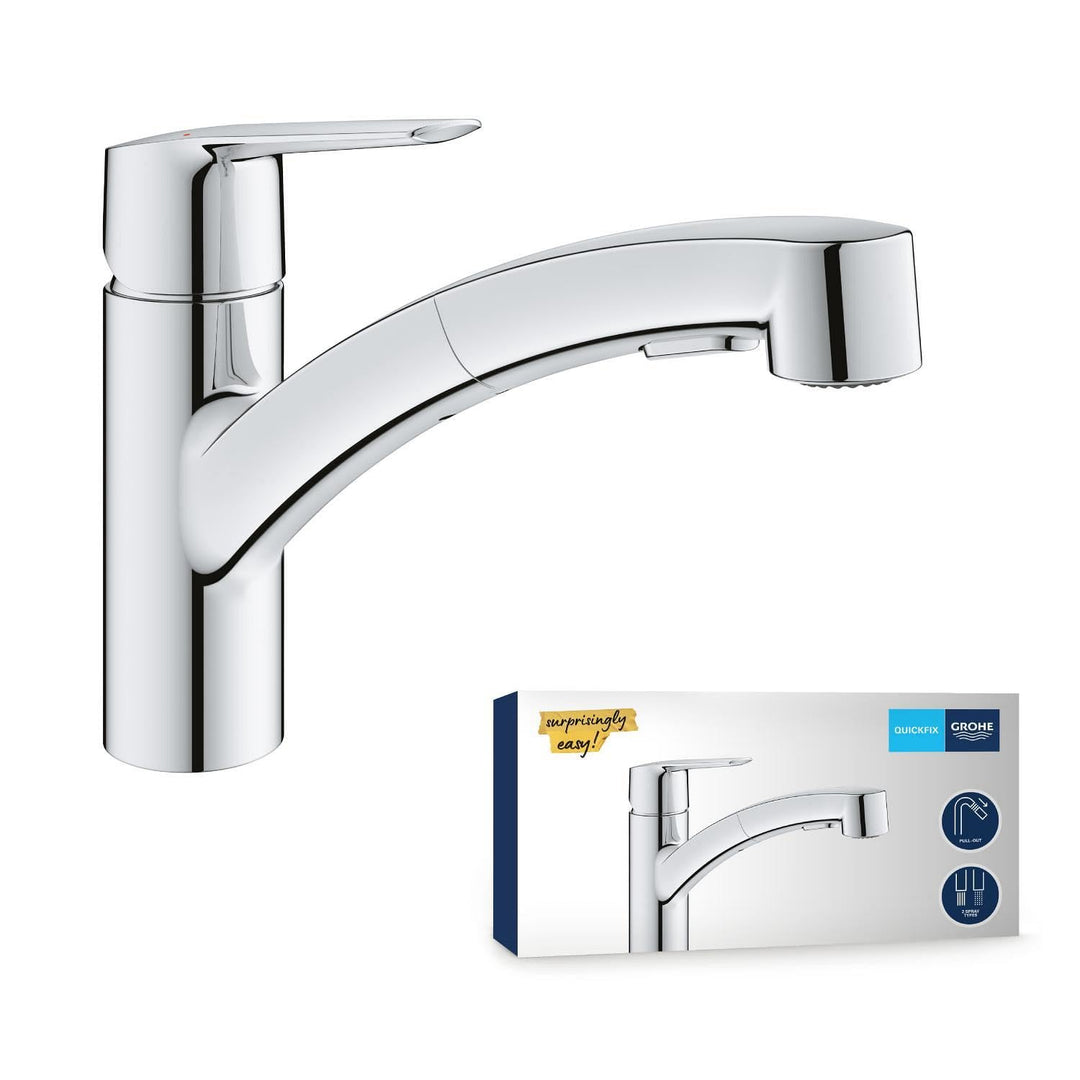 GROHE Start, Küchenarmatur 2 Strahlarten (Wasserhahn Küche mit ausziehbarer Brause, 90° schwenkbar,