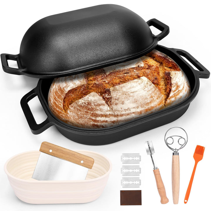 GFTIME Gusseisen Topf 40cm Brot Backen, Brotbackform mit Deckel - Robuste Brotbackform mit Deckel -