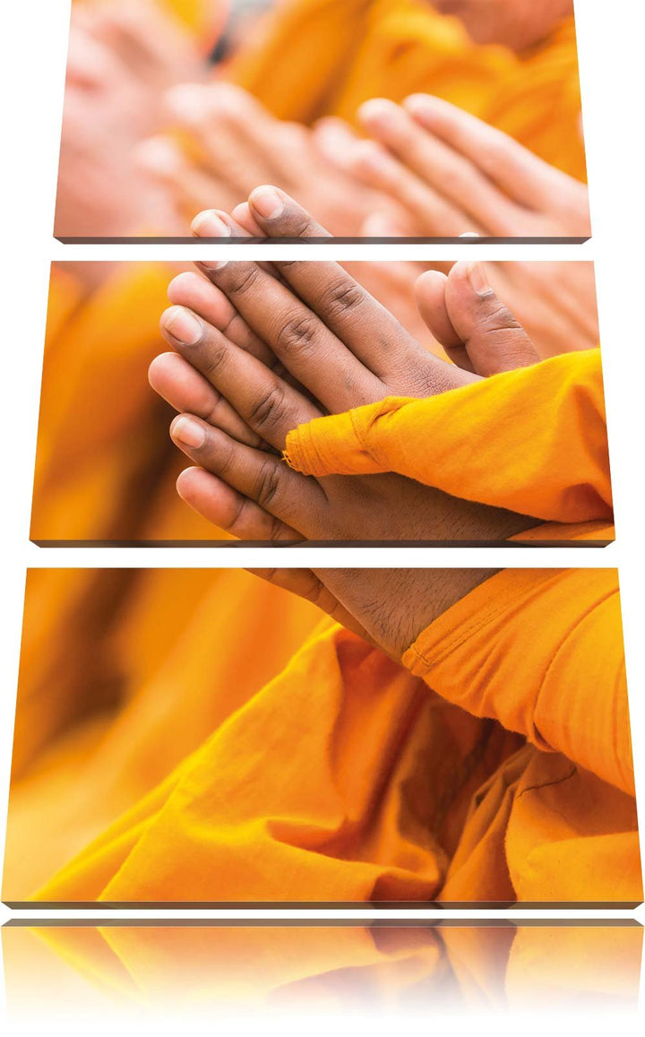 Pixxprint Betende Hände Mönche Tibet als Leinwandbild/Grösse: 3 Teilig (120x80 cm) cm/Wandbild/Kunst