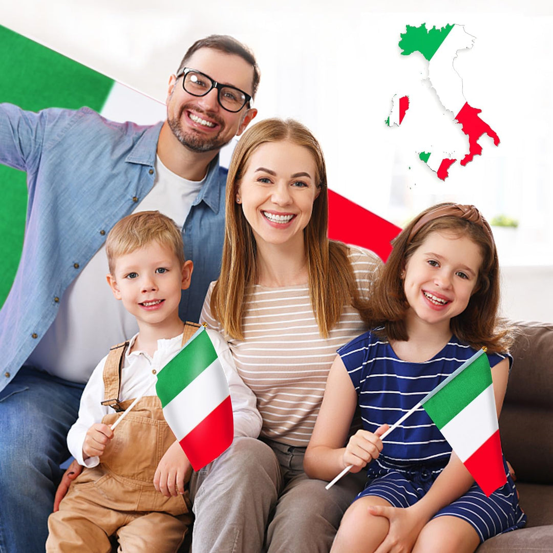 AhfuLife Klein Italien Flagge für Olympische Deko 2024, 100 Stück Italienische Mini Handgehaltene Fl
