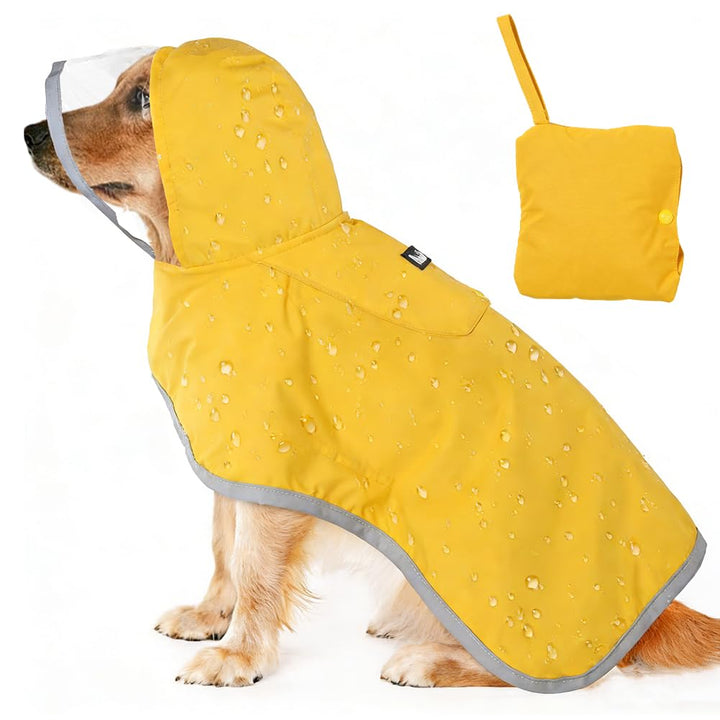 Hunderegenmantel, Wasserdichter Regenmantel für Hunde mit Kapuze & Reflektierende Streifen, Verstell