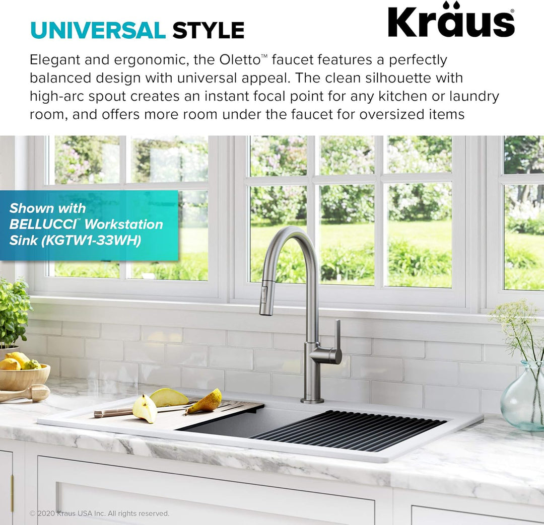 Kraus KPF-2820SFS Oletto Einhandgriff ausziehbare Küchenarmatur 43,2 cm Spotfrei Edelstahl 17 Inch F