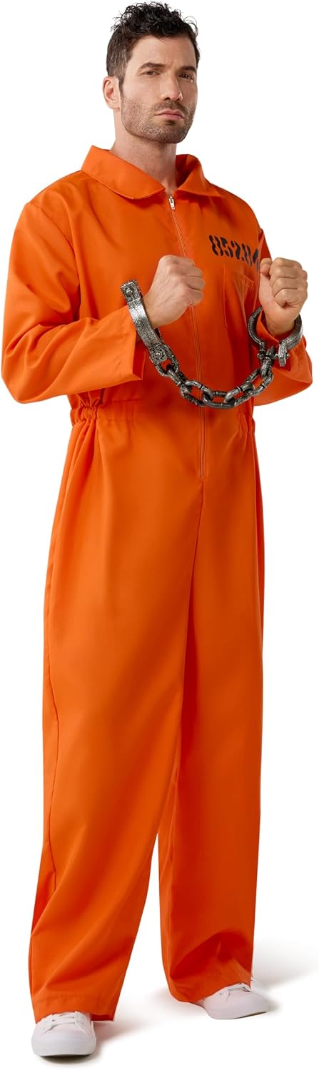 Spooktacular Creations Orange Overall, Herren-Gefangenenkostüm für Halloween-Kostüm für Erwachsene,