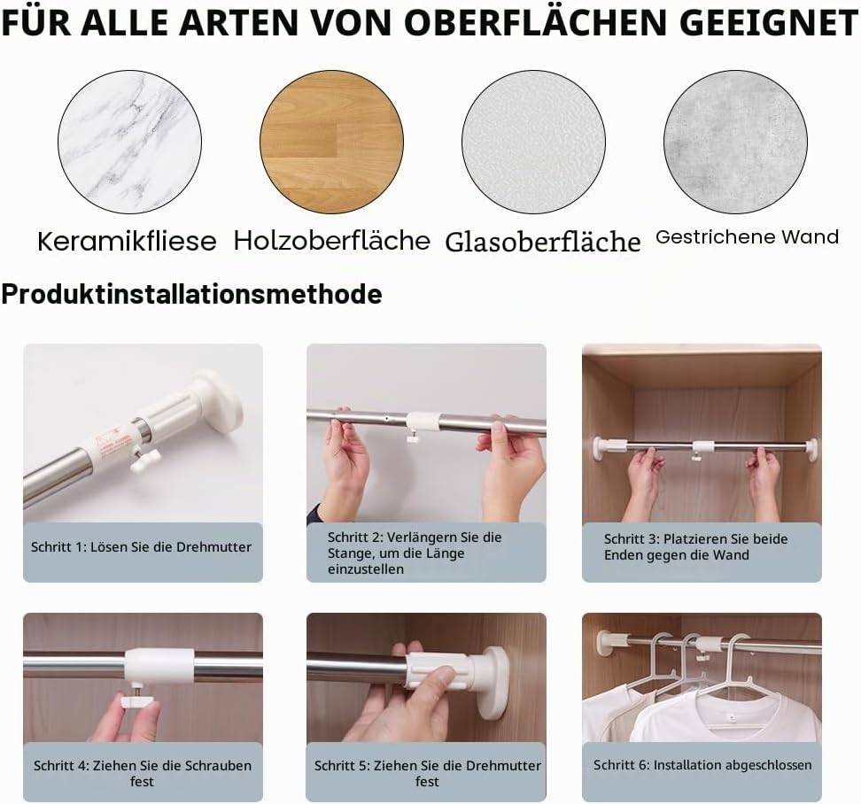 Hershii Gardinenstange ohne Bohren Erweiterbare Fenster Gardinenstange Kleiderbügelstange Ausziehbar