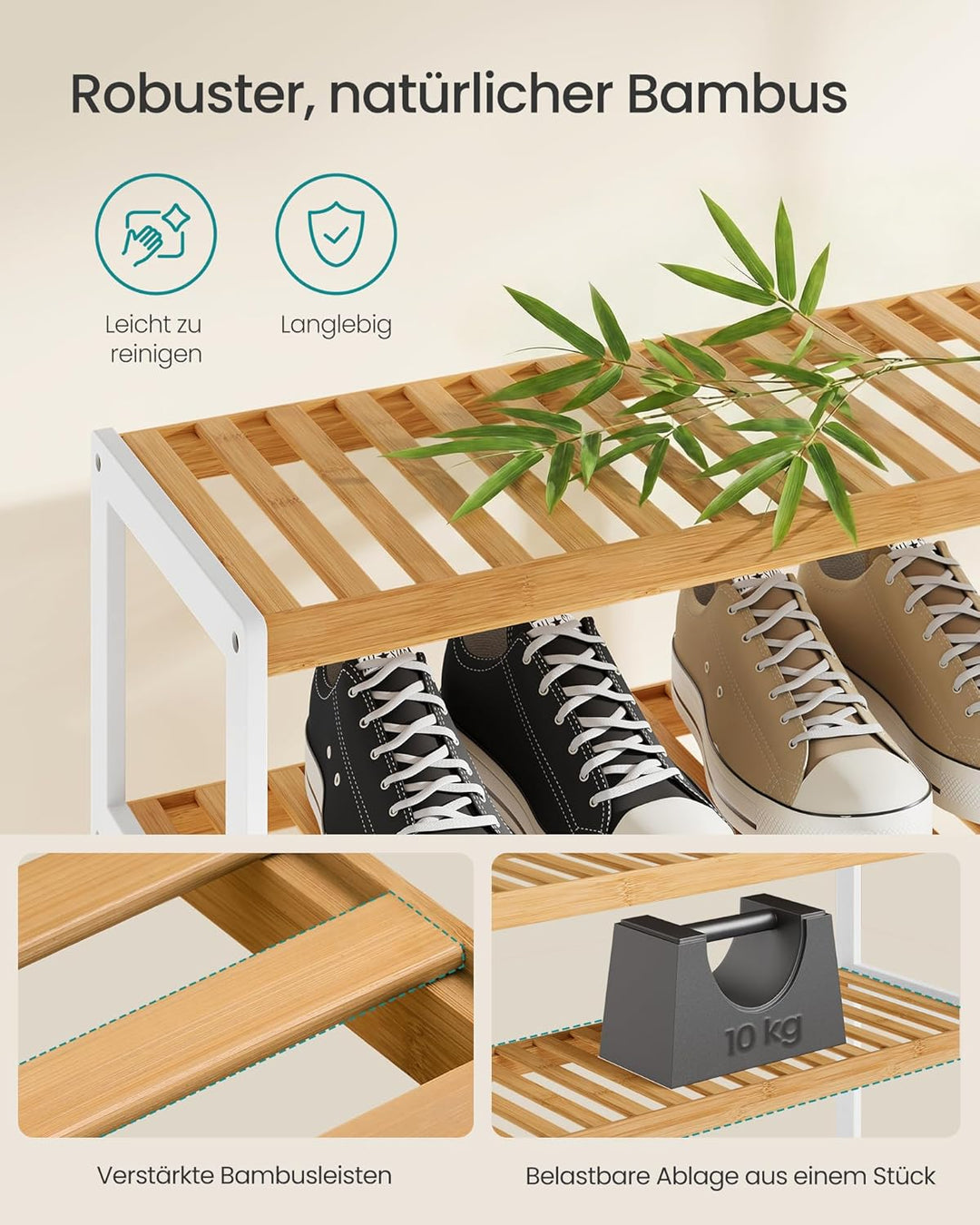 SONGMICS Schuhregal aus Bambus, Schuhablage mit 4 Ebenen, Schuh-Organizer, Regal für Schuhe, Pflanze