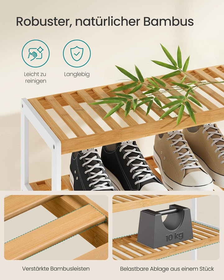 SONGMICS Schuhregal aus Bambus, Schuhablage mit 4 Ebenen, Schuh-Organizer, Regal für Schuhe, Pflanze