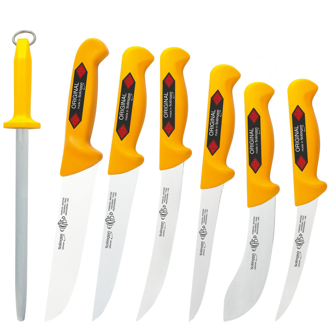 EIKASO Solingen 7 Teilig Metzgerset Metzgermesser Schlachtermesser Wetzstahl Cattle Butcher Knife ge