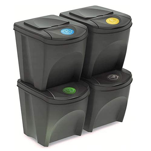 BirnePower Mülleimer Müllbehälter Abfalleimer 100L Set 4 x 25L Mülltrennsystem Behälter Sorti Box mi