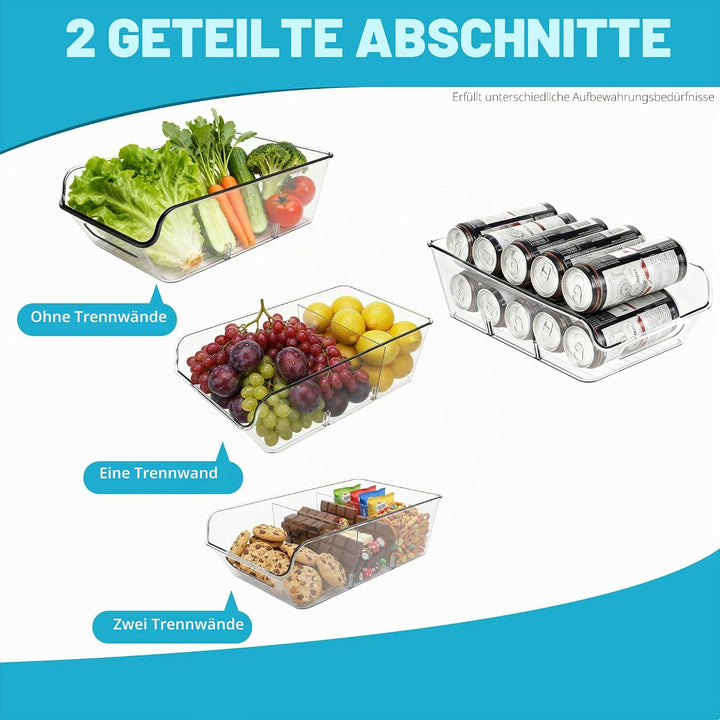 4er Kühlschrank Organizer set, Küchen Organizer mit 3 Fächern und Griffen,Schubladen organizer Küche