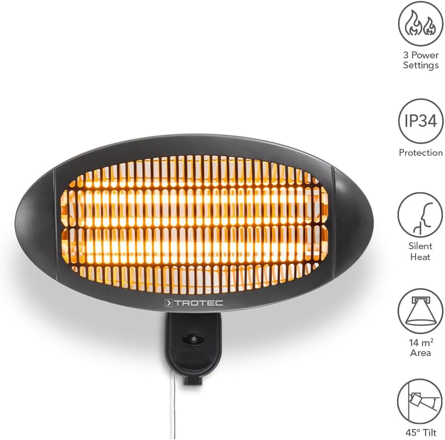 TROTEC Terassenheizstrahler Infrarot IR 2000 S – Heizleistung 650 W / 1300 W / 2000 W – Standgerät,