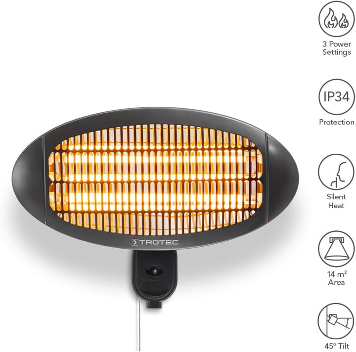 TROTEC Terassenheizstrahler Infrarot IR 2000 S – Heizleistung 650 W / 1300 W / 2000 W – Standgerät,