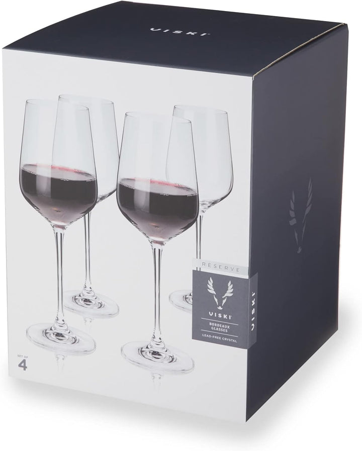 Viski Reserve European Crystal Bordeaux-Gläser, 4 Rotweingläser aus bleifreiem Kristallglas, Glaswar
