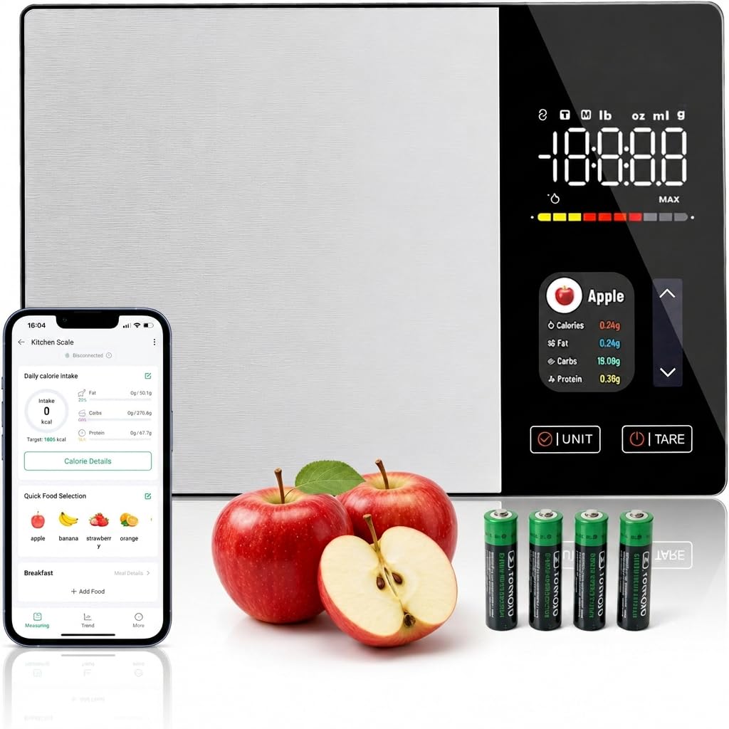 Küchenwaage digital mit Kalorienzähler & Nährwertberechnung | Smart Waage mit Bluetooth, App & TFT D