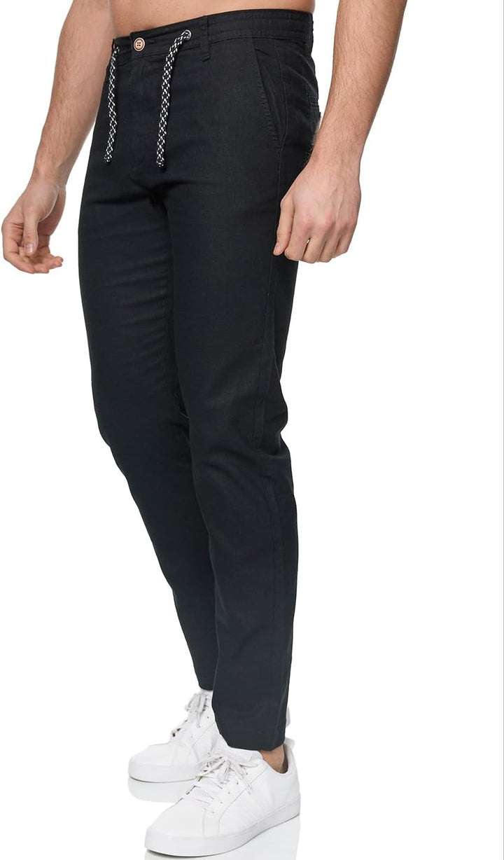 Indicode Herren Venedig Stoffhose aus Leinen & Baumwolle | Leinenhose Freizeithose Männer M Schwarz,