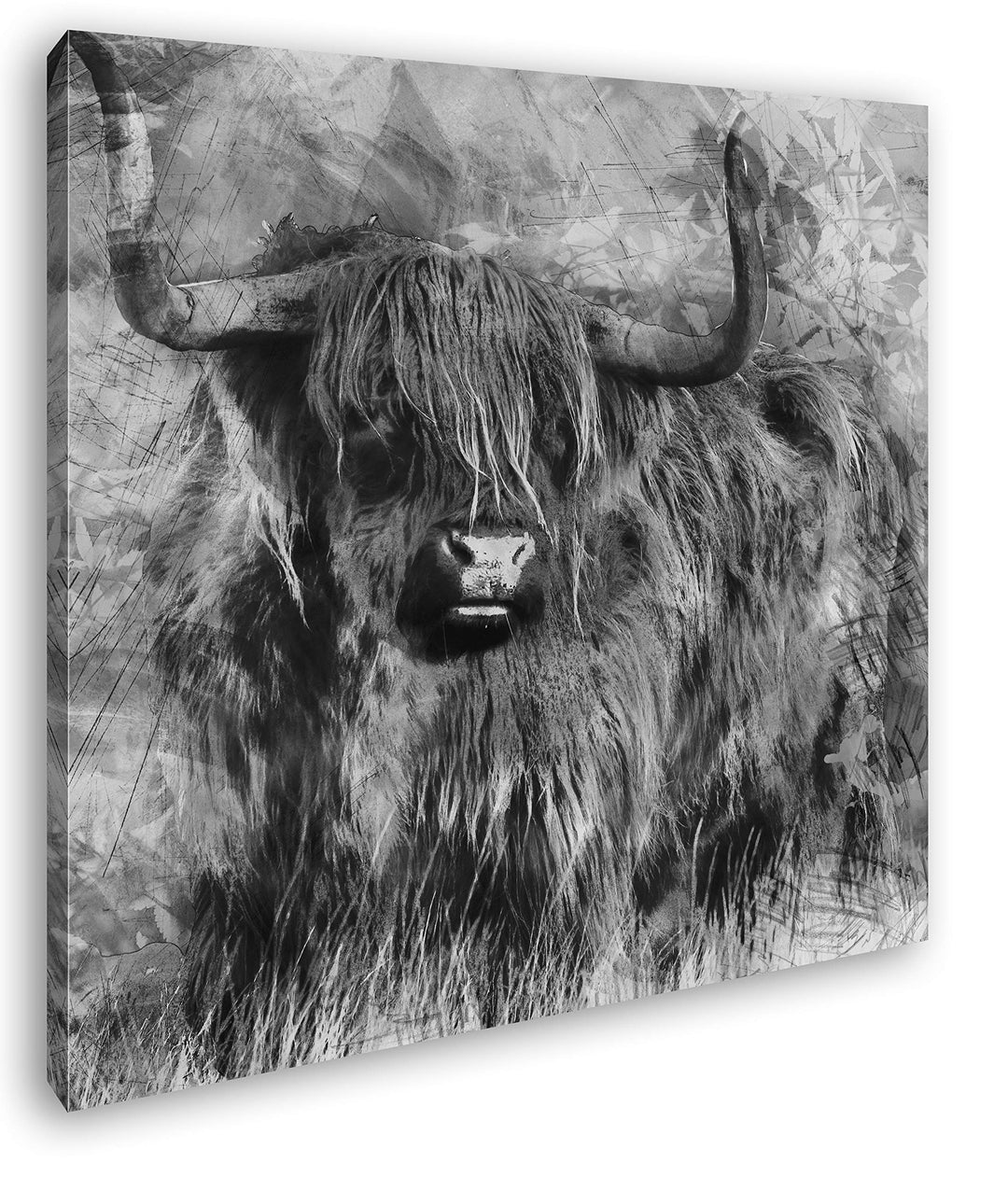 deyoli gezeichneter Stier Format: 60x60 Effekt: Schwarz&Weiss als Leinwandbild, Motiv fertig gerahmt