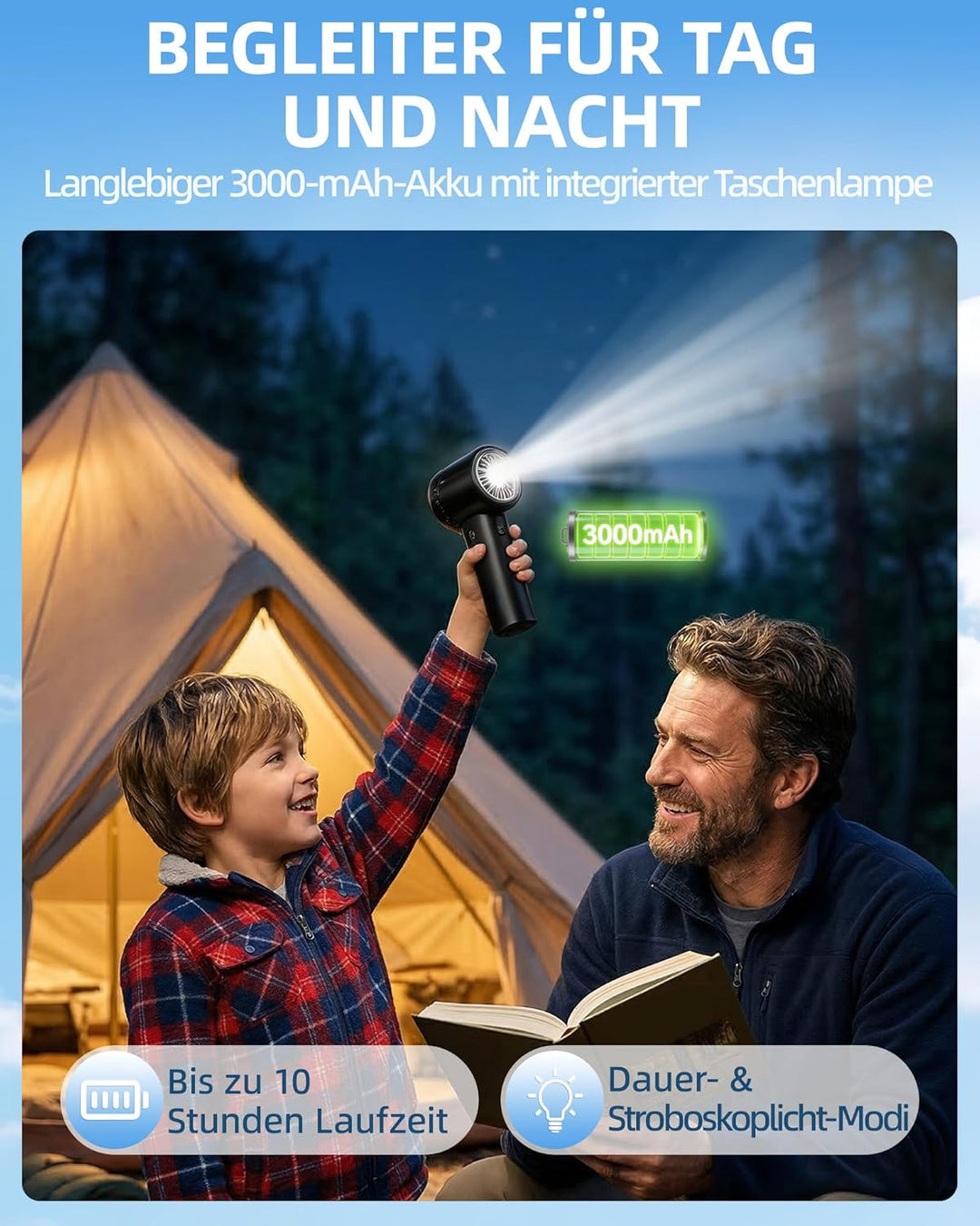 Handventilator mit Wasserkühlung, 30000 U/min Mini Ventilator Akku 3000mAh, 1-100 Stufen Tragbarer V