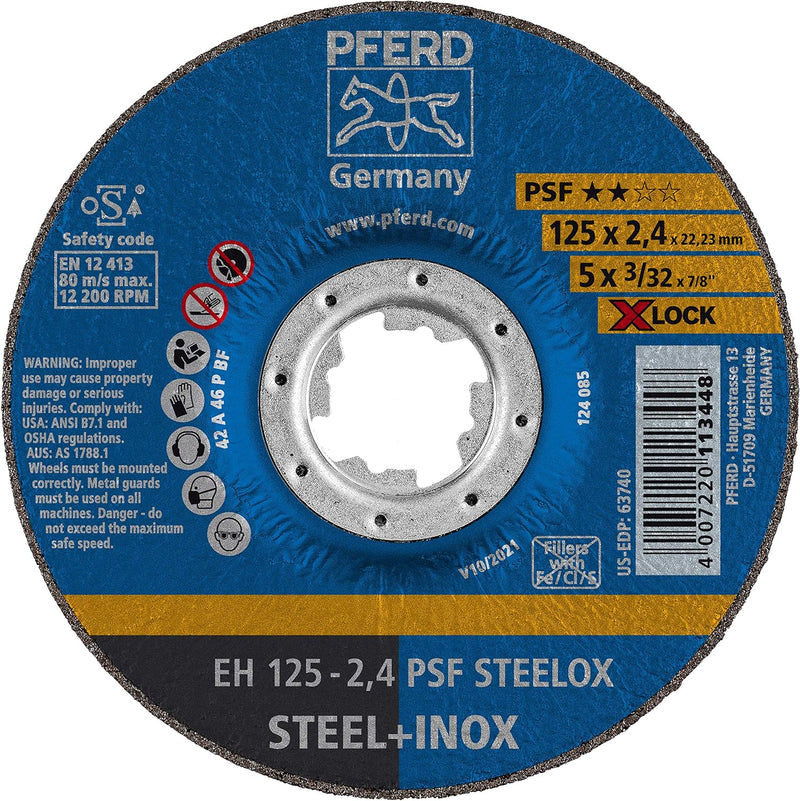 PFERD Trennscheibe, 25 Stück, 125 x 2,4mm, gekröpft, X-LOCK (22,23 mm), PSF STEELOX, 61740125 - für