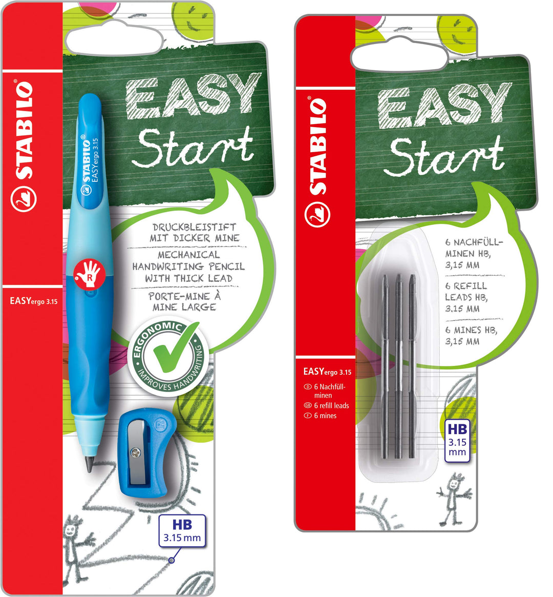 STABILO - Stifte-Set - Ergonomischer Druck-Bleistift für Rechtshänder - EASYergo 3.15 in hell/dunkel