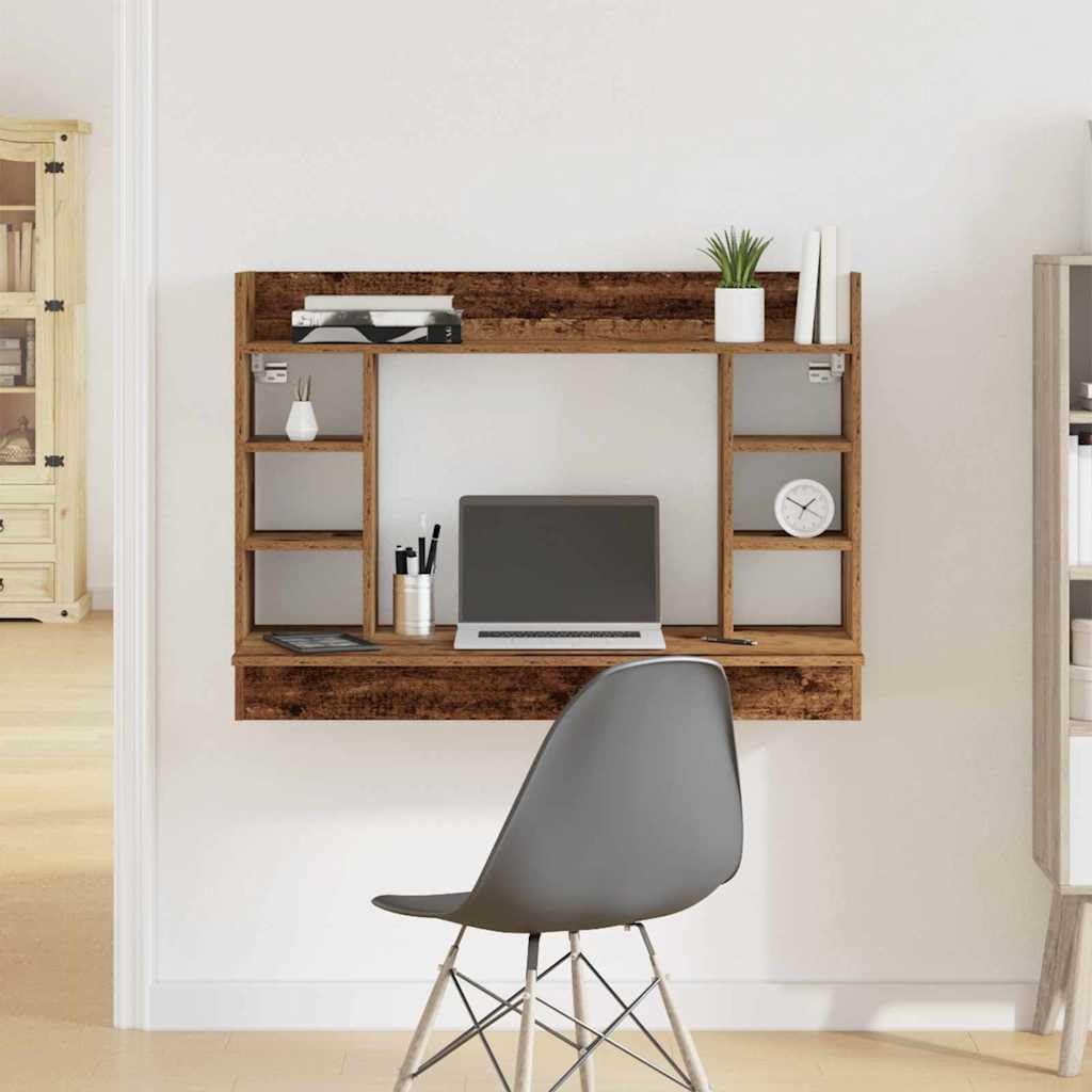 vidaXL Wandtisch mit Regal Altholz 105 x 48 x 75 cm Holzwerkstoff, Moderner rechteckiger Wand-Schrei