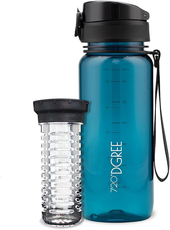 720°DGREE Trinkflasche 650ml “uberBottle“ crystalClear +Früchtebehälter - BPA-Frei, Auslaufsicher -
