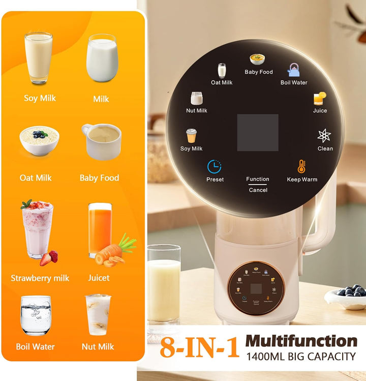 Automatische Pflanzenmilchbereiter,8in1 1400ml Sojamilch Maschine,Sojamilch Hersteller mit 16 Klinge