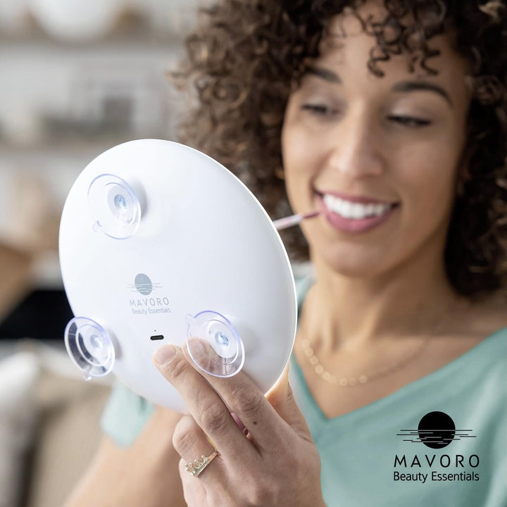 Mavoro 17cm LED Vergrösserungsspiegel mit 3 starken Saugnäpfen | 5X Vergrösserung | Tragbarer beleuc