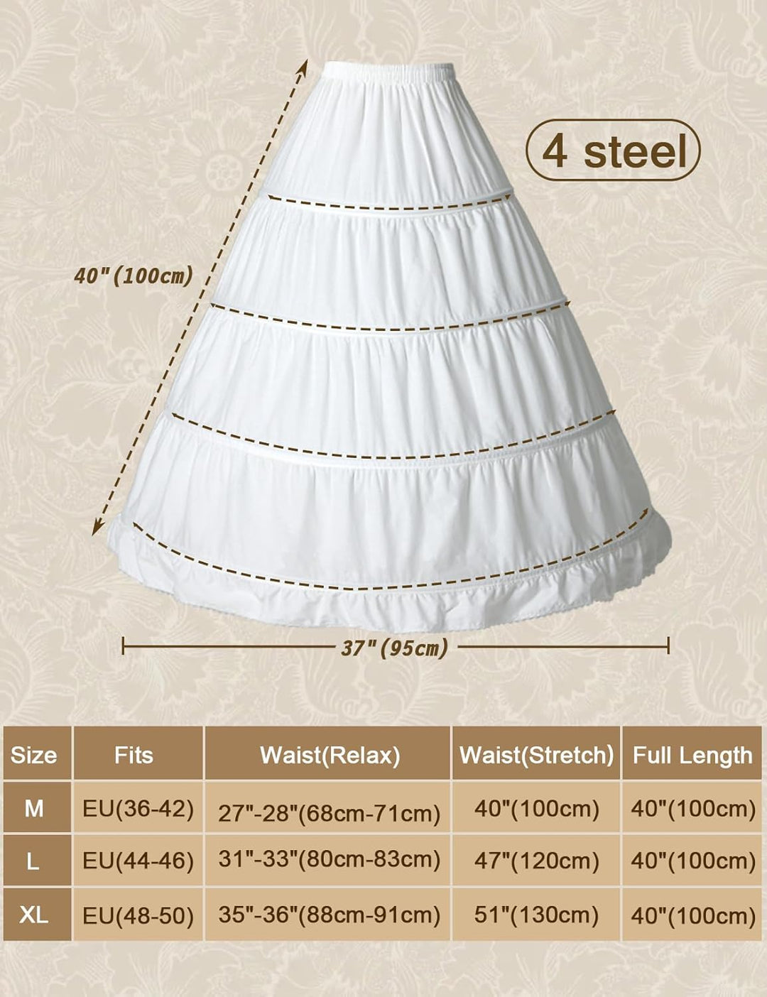 BEAUTELICATE Petticoat Reifrock 100% Baumwolle Unterröcke Lang Vintage Für Damen Brautkleid Hochzeit