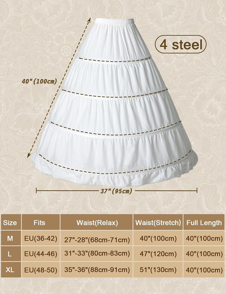 BEAUTELICATE Petticoat Reifrock 100% Baumwolle Unterröcke Lang Vintage Für Damen Brautkleid Hochzeit