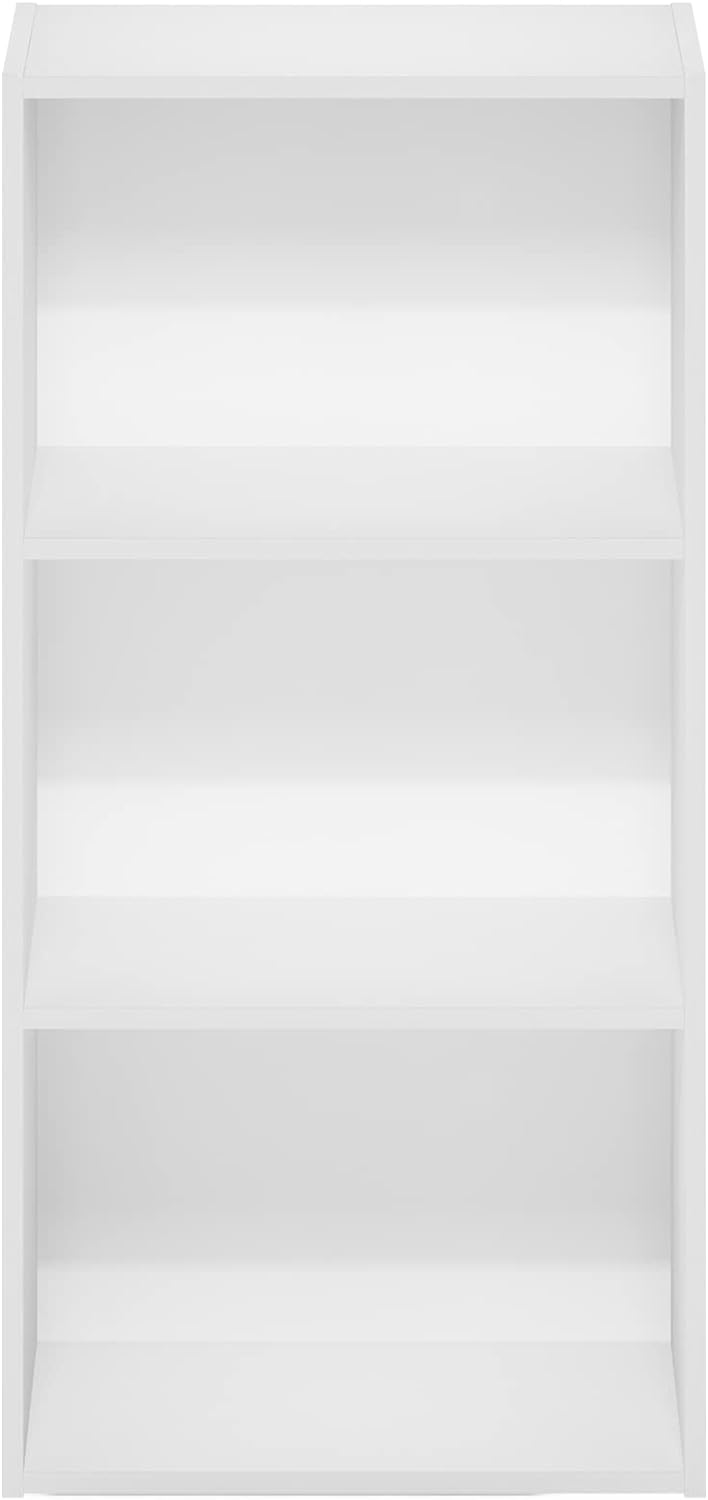 Furinno Luder Bücherregal mit 3 Ebenen, Holz, Weiss, 3-Tier Weiss 3-Tier, Weiss 3-Tier