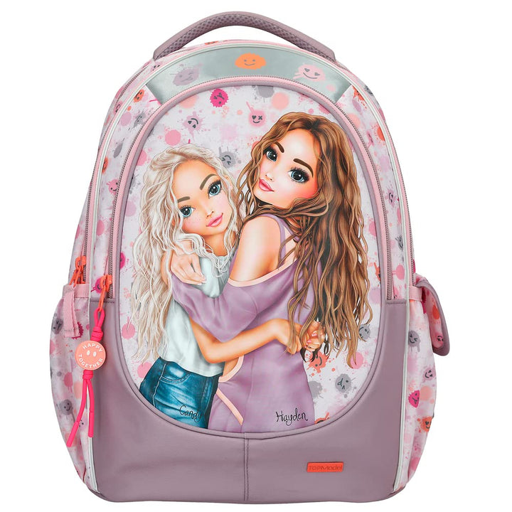 Depesche 12285 TOPModel Happy Together - Schulrucksack in Rosa mit Model-Motiv und Smiley-Muster, Ta