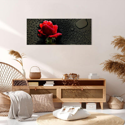 Panorama Bilder auf Leinwand 100x40cm Leinwandbild Blume rote rose wasser tau Gross Wanddeko Bild Sc