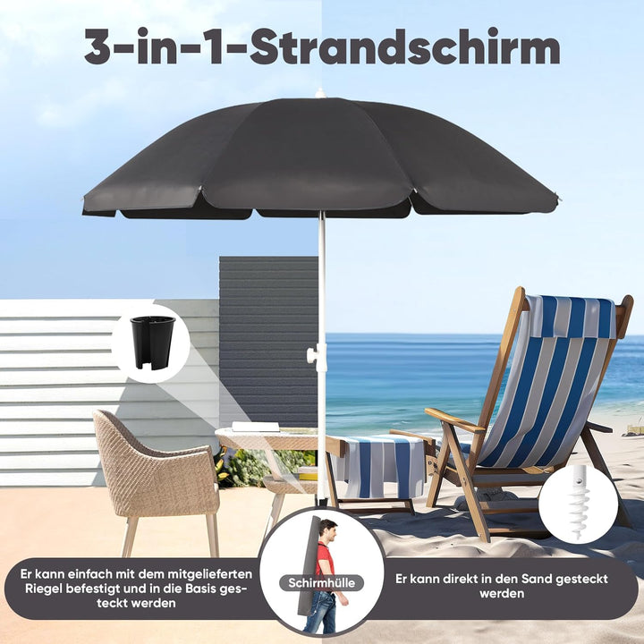 Sekey 160 cm Sonnenschirm Balkon mit Bodenhülse & Schutzhülle, Neigungs und Höhenverstellung, Sonnen