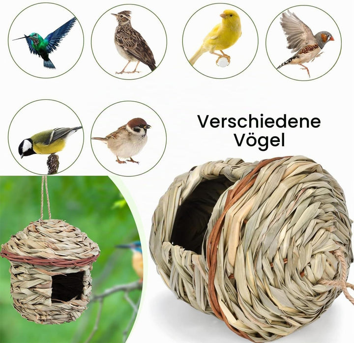 Vogelnest Gras, 2 Stück Gras Bird Nest, Vogelhäus, Handgewebte Vogelhäuser, Vogelhäus zum Aufhängen
