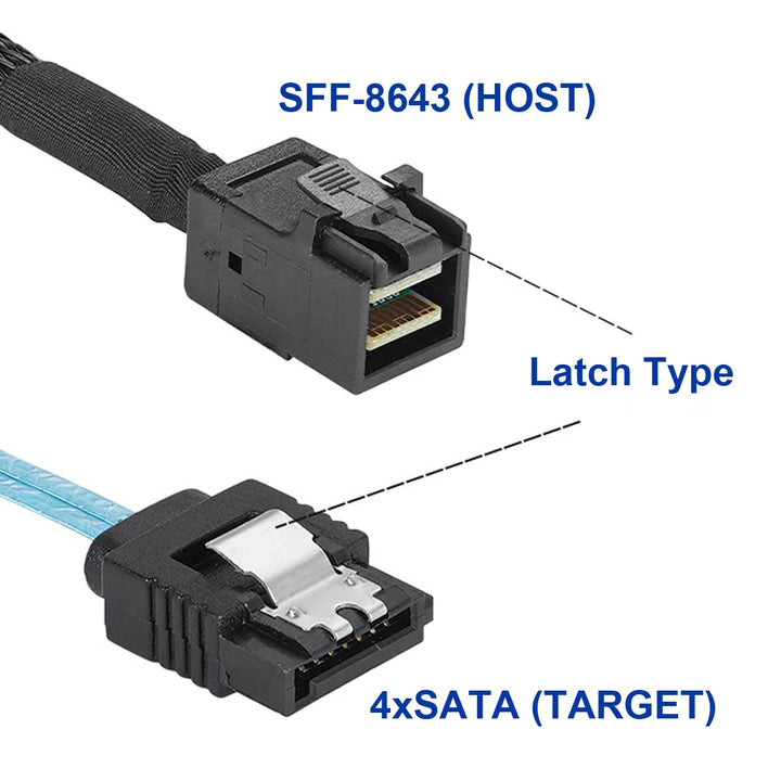 chenyang Mini SAS SFF-8643 1 zu 4 SATA 7Pin Festplatte 6Gbit/s Data Server RAID Kabel 0.5M SFF-8643