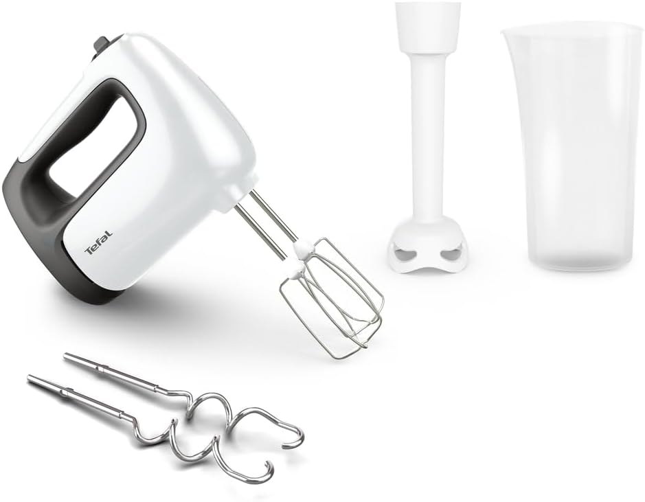 Tefal HT4611 Prep'Mix+ Handmixer | 500 Watt | Schiebeknopf mit 5 Geschwindigkeiten + Turbo | inkl. Z
