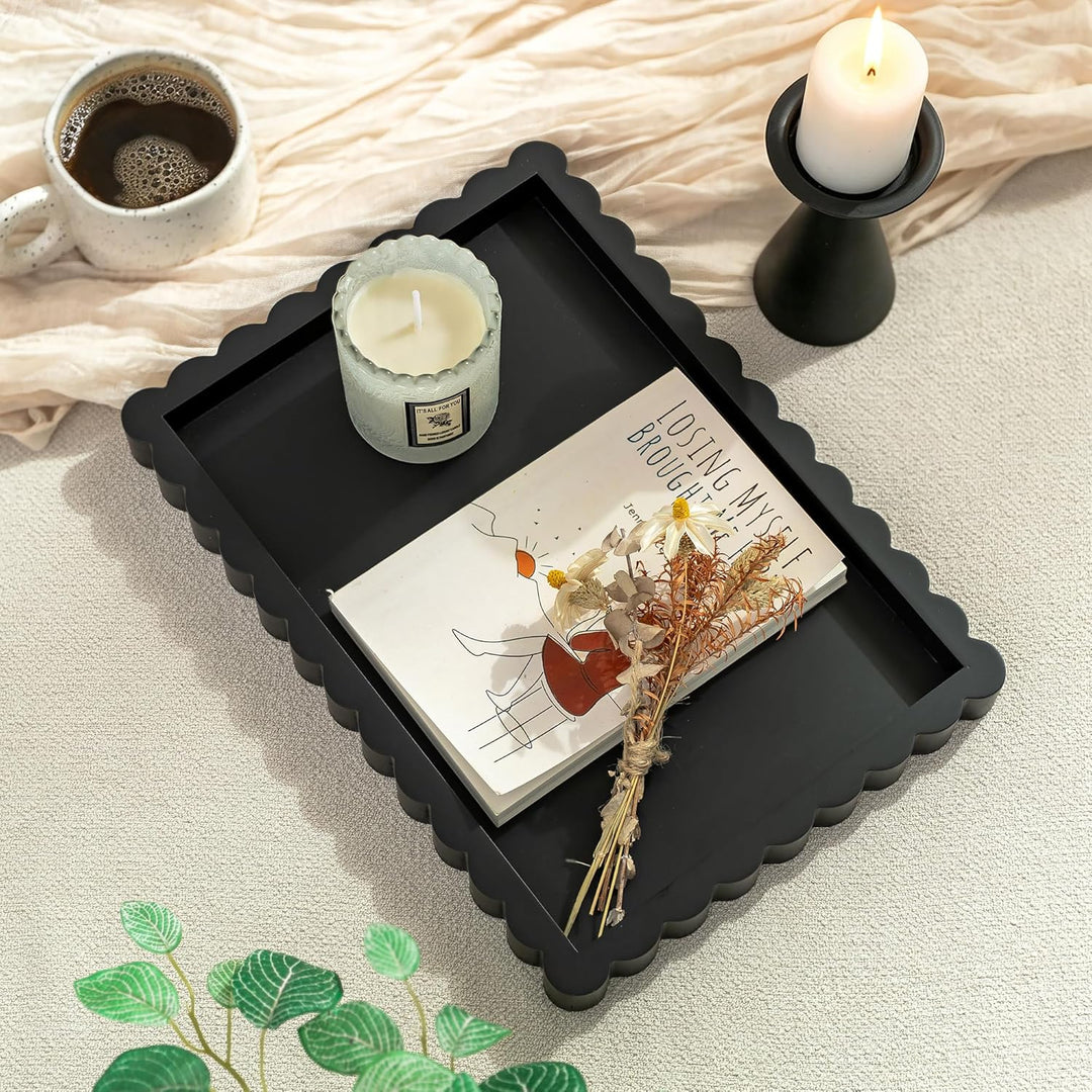 Hanobe Deko Tablett Schwarz 35x25 cm: Modern Serviertablett Holz Rechteckig | Dekotablett gross mit
