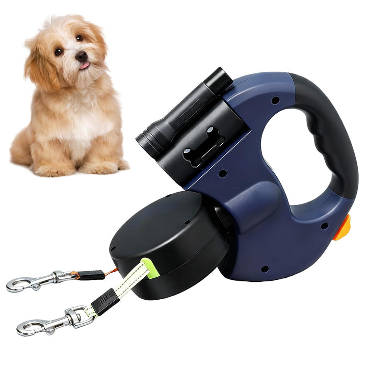 Einziehbare Hundeleine für 2 Hunde, 3m Doppelleine für 2 Hunde mit Licht, Anti Rutsch Griff, auszieh
