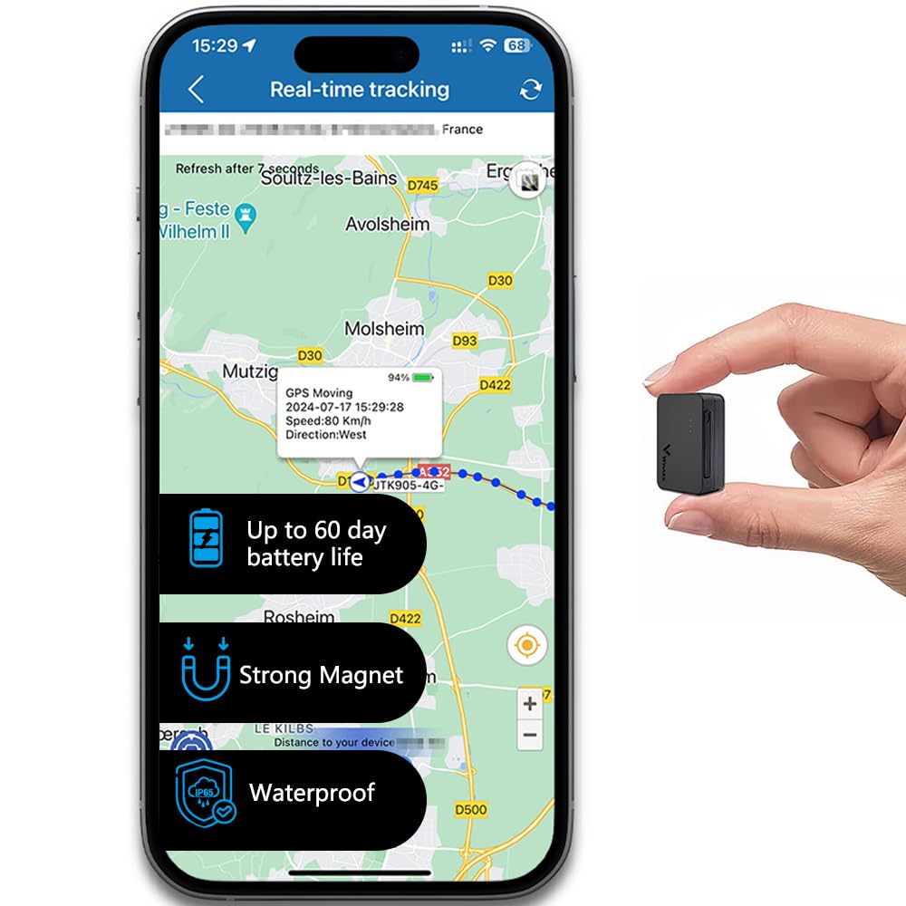 TKMARS Klein 4G Auto GPS, integrierte SIM-Karte(ABO erforderlich), 60 Tage Lange Akkulaufzeit, Magne