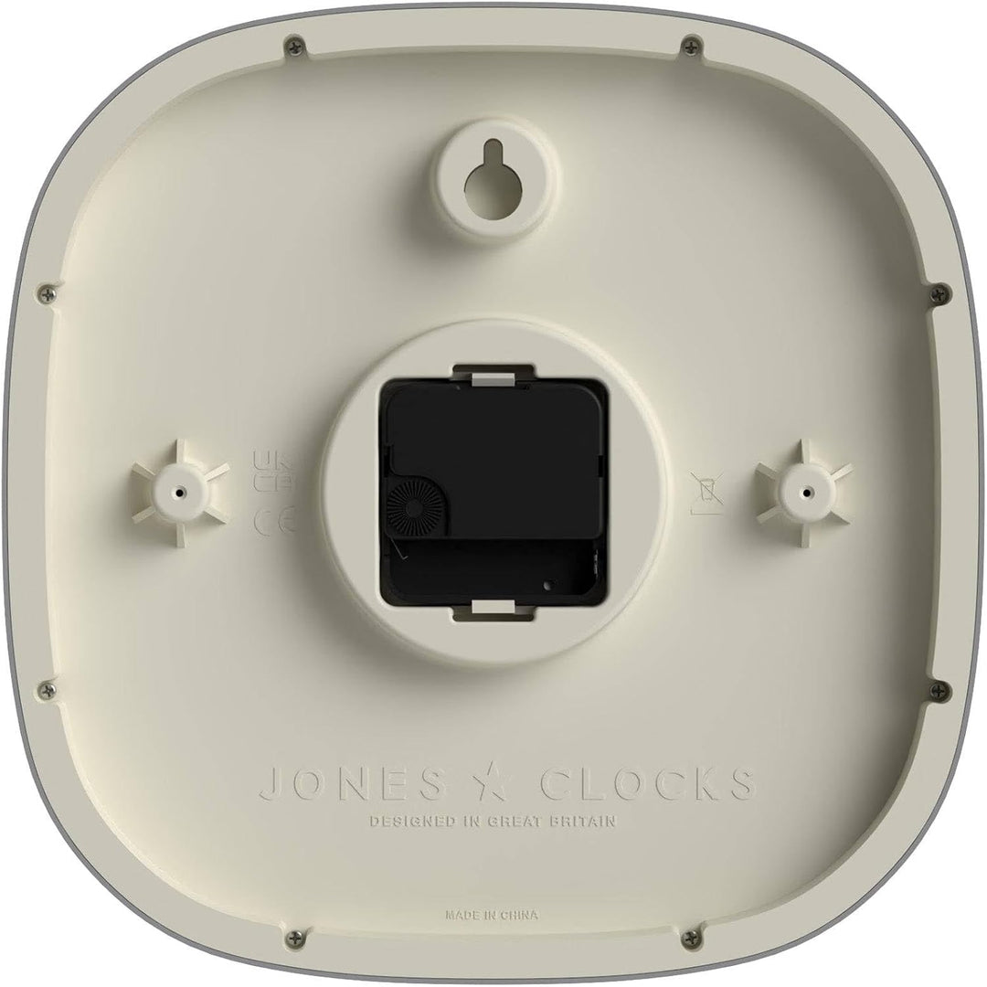 JONES CLOCKS Quadratische Retro-Wanduhr aus hochwertigem Acryl, Sprite' in Grau, 25 x 25 x 5 cm 25 x