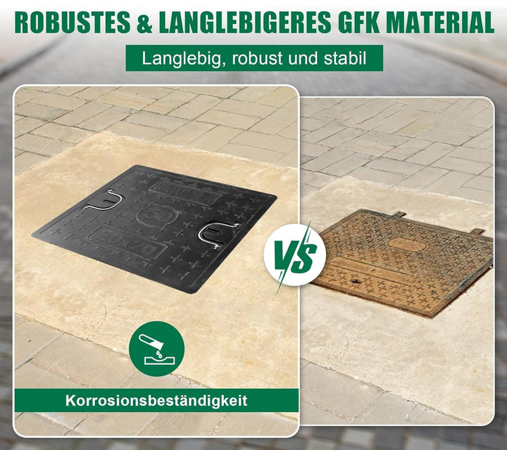GFK-Schachtdeckel ohne Rahmen mit Griff 500 x 500 mm Glasfaser Schachtabdeckung FRP/GRP Abdeckplatte